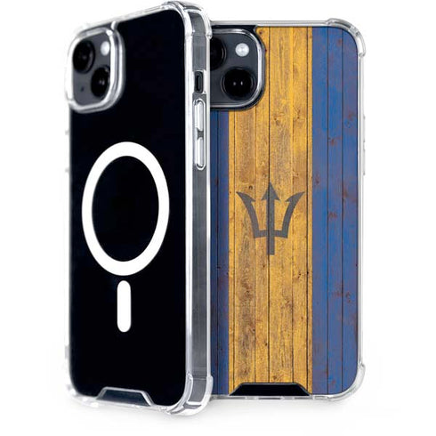 Barbados Flag Dark Wood iPhone 15 MagSafe Case